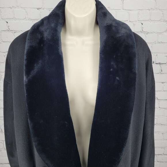 VTG Portrait Black Wool Blend Faux Fur Trim Buttoned Lined Over Coat Size 14 - Picture 8 of 13